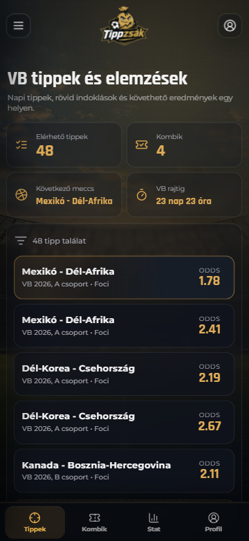 Tippzsák mobilos statisztika előnézet